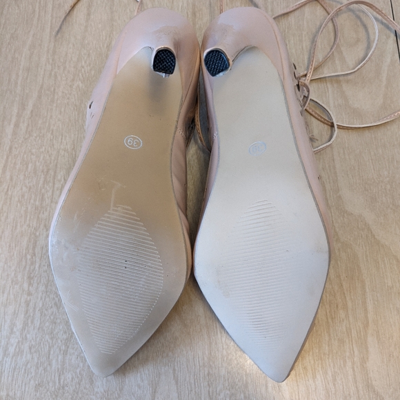 Nude Patent Laser Cut Lace Up Ankle Wrap Heels 8 - Picture 9 of 13